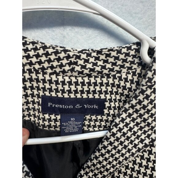 Preston & York Womens Houndstooth Blazer Size 10 Black & White 100% Lined - Picture 3 of 9